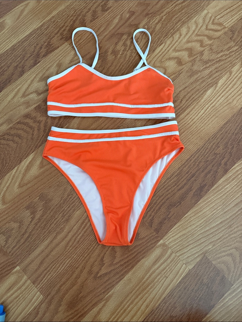 Women’s Orange Two-Piece Swim Set with White Trim